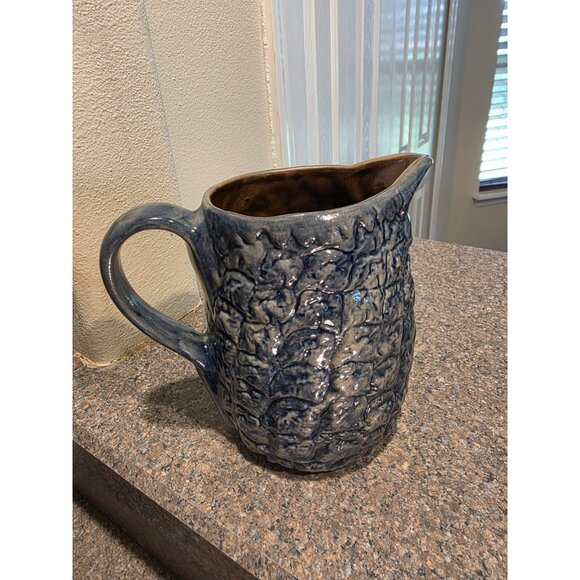 BBP Beaumont Bros Pottery Blue Gray Stoneware Pineapple Pitcher 7" 1998 - Picture 3 of 8
